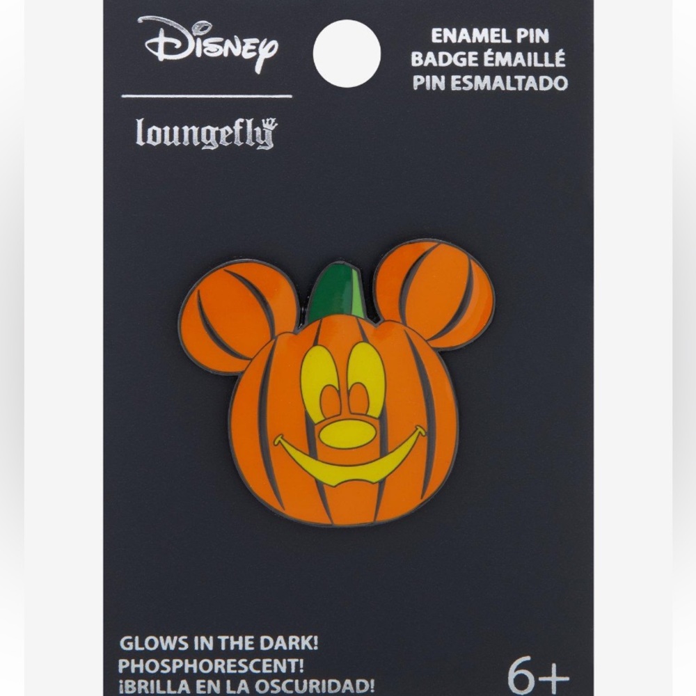 Loungefly Disney Mickey Mouse Pumpkin Glow In The Dark Enamel Pin Halloween